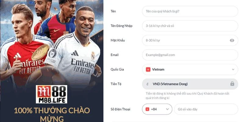 Cung cấp chính xác thông tin đăng ký M88 để nhanh chóng gia nhập bàn cược. 